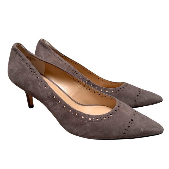 NWOT Women's Ann Taylor Taupe Suede Laser Cut Pointed Heel Pumps - Size: 9 - Picture 3 of 7